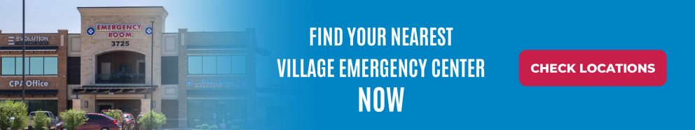 A banner reading Find Your Nearest Village Emergency Center Now