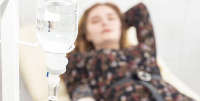 A woman getting treatment for dehydration