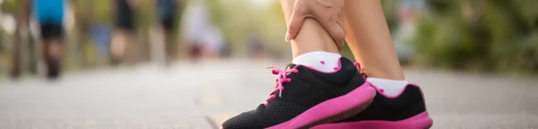 A woman clutches her hurt ankle on a run in Houston, TX.