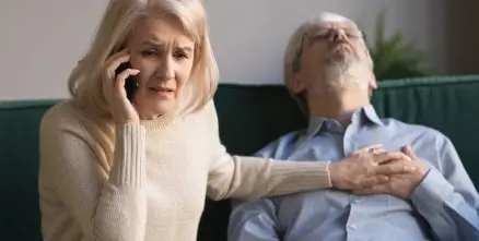 A woman calling 911 for a man's heart emergency in Houston, TX